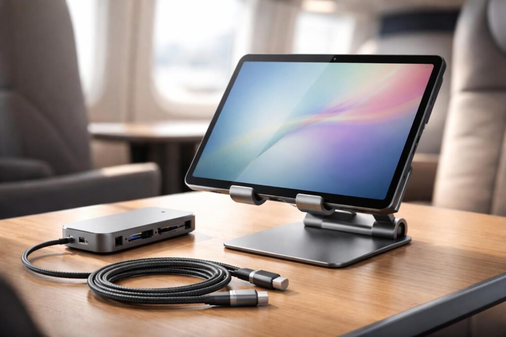 découvrez notre sélection d'accessoires indispensables pour votre tablette samsung en voyage : hub, câble et support pratiques et adaptés pour une utilisation optimale où que vous soyez.