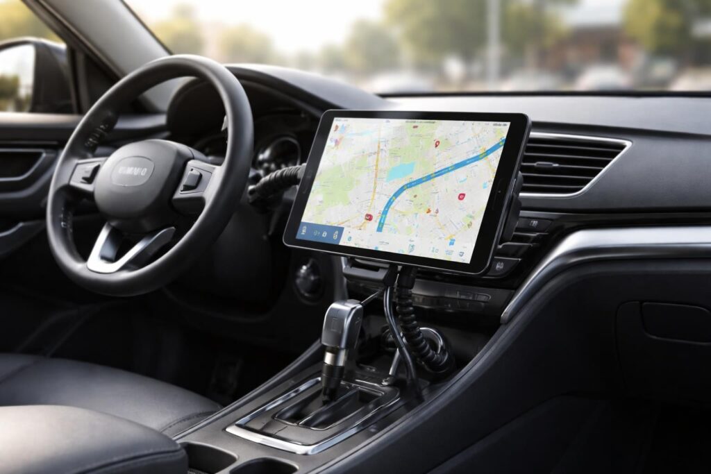 support 12v pour fixer et charger votre tablette samsung en voiture. kit route pratique et sécurisé pour un usage optimal lors de vos déplacements.