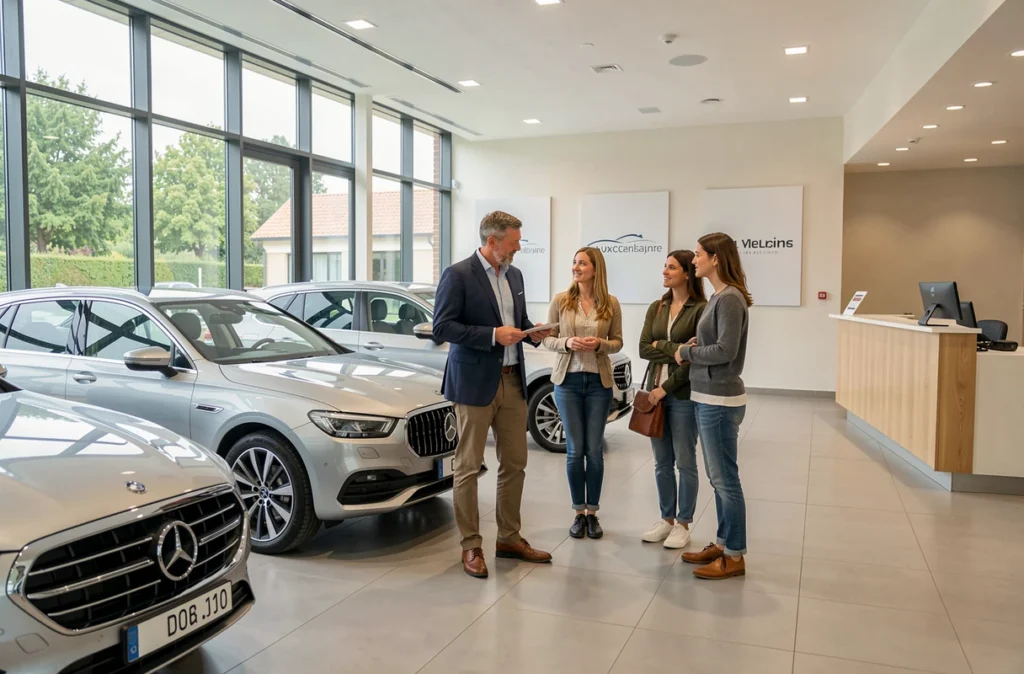 Conseiller commercial et clients dans le showroom AG Star-Automobiles dans les Yvelines