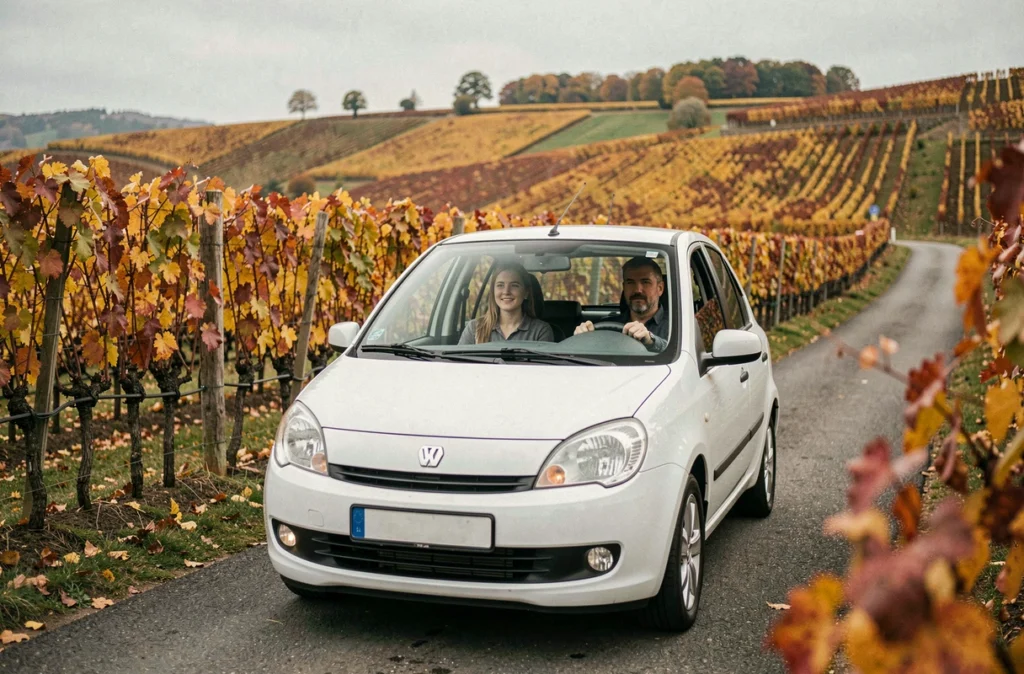 Leçon de conduite près des vignes de Nuits-Saint-Georges, élève au volant d'un véhicule de l'auto-école Saint Georges