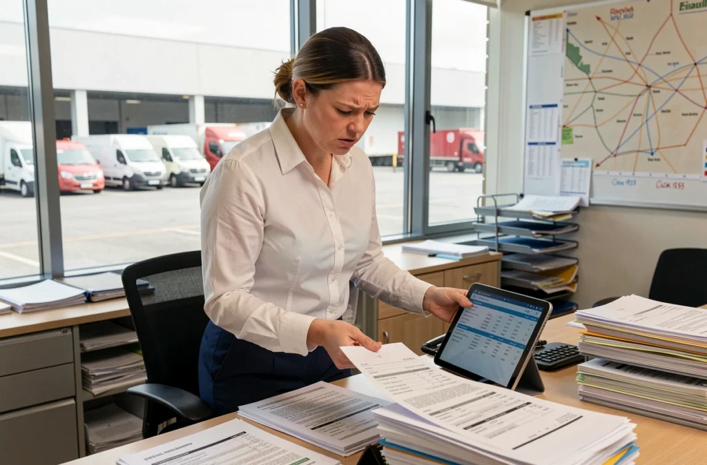 Responsable de flotte automobile analysant des erreurs de commande de pneus maxityre et leurs coûts financiers